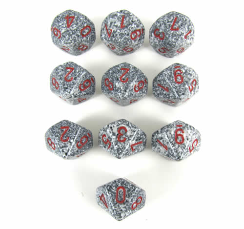 KOP10745 Granite Elemental Dice Red Numbers D10 16mm Pack of 10 Main Image