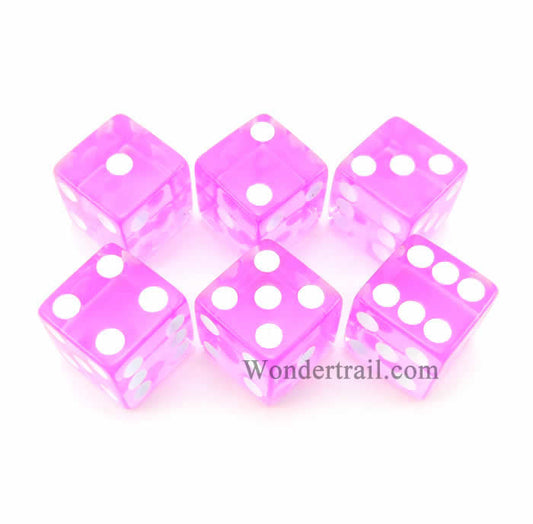 KOP10875 Purple Transparent Dice White Pips D6 16mm (5/8in) Pack of 6 Main Image