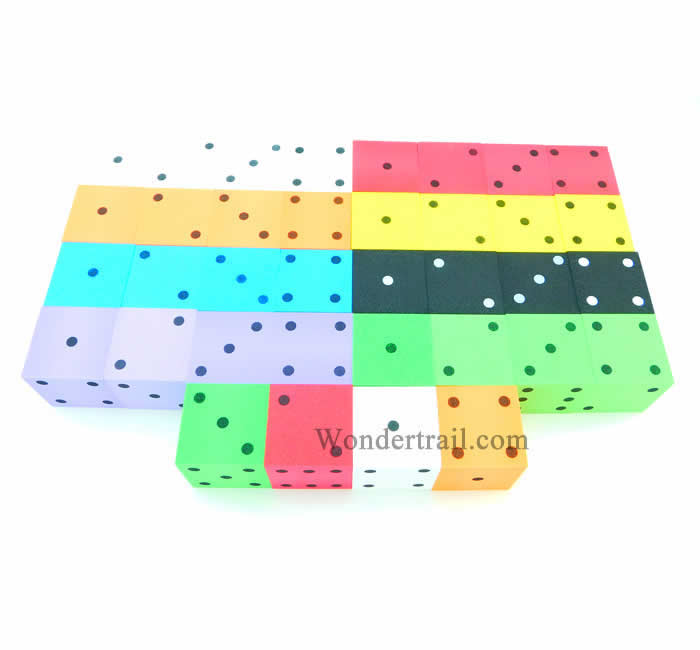 KOP10946 Assorted Opaque Foam Dice with Dots D6 50mm (1.97in) Bulk Pack of 36 Koplow Games Main Image