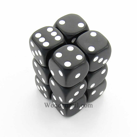 KOP10995 Black Opaque Dice with White Pips D6 16mm (5/8in) Pack of 12 Main Image