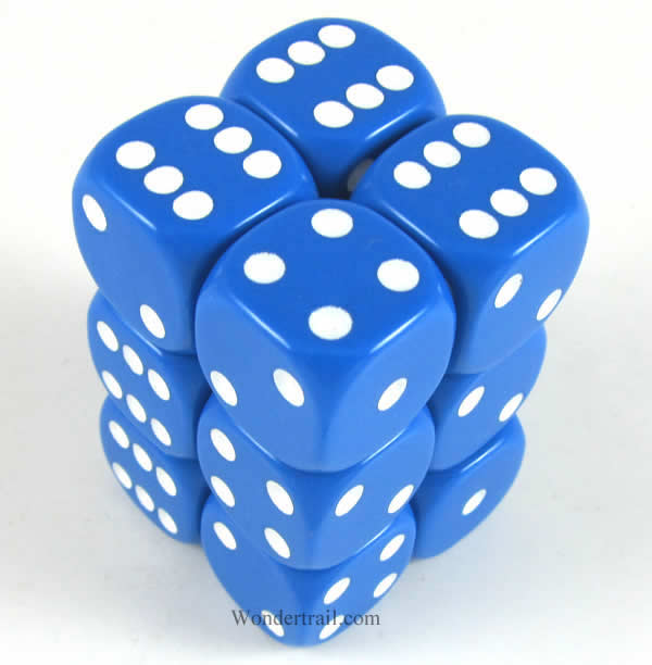 KOP10996 Blue Opaque Dice with White Pips D6 16mm (5/8in) Pack of 12 Main Image