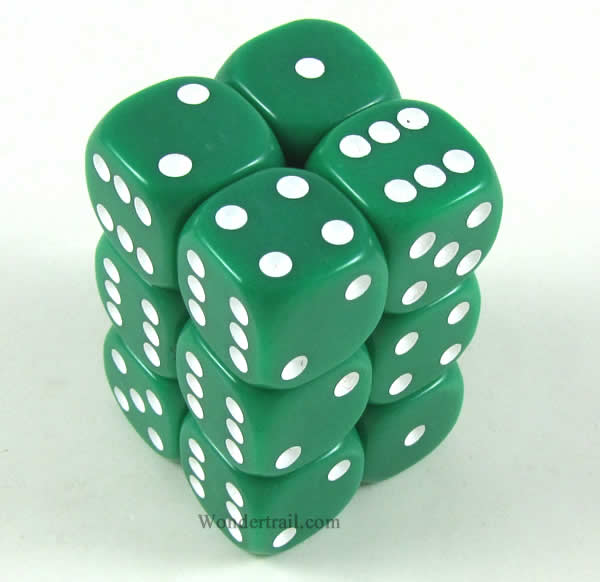 KOP10997 Green Opaque Dice with White Pips D6 16mm (5/8in) Pack of 12 Main Image