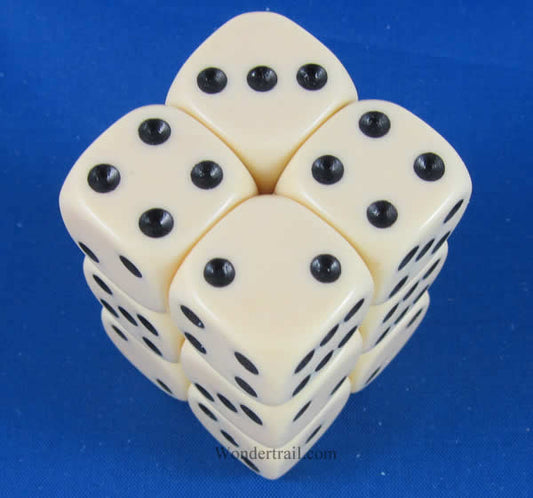 KOP10998 Ivory Opaque Dice with Black Pips D6 16mm (5/8in) Pack of 12 Main Image