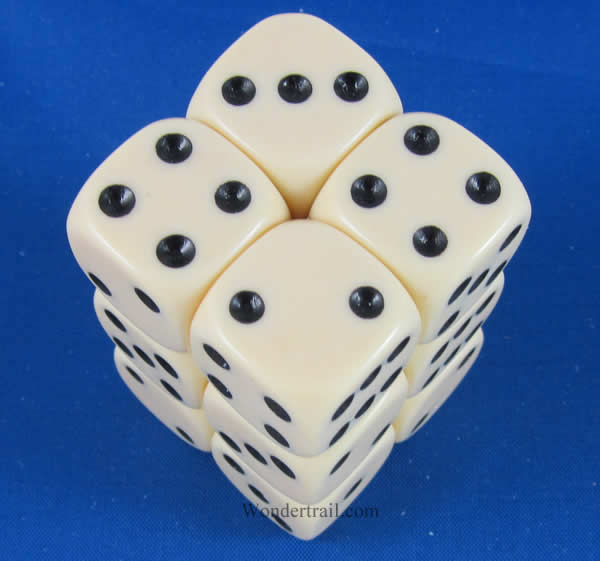 KOP10998 Ivory Opaque Dice with Black Pips D6 16mm (5/8in) Pack of 12 Main Image