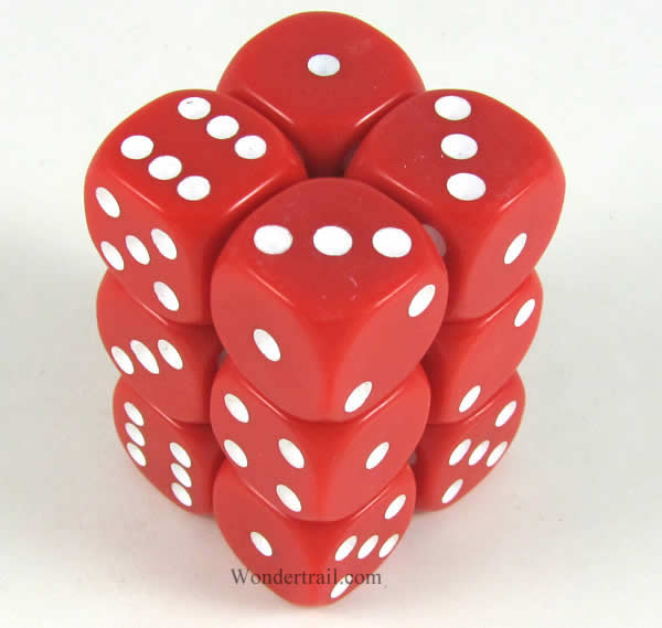 KOP11000 Red Opaque Dice with White Pips D6 16mm (5/8in) Pack of 12 Main Image