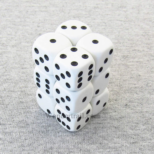 KOP11002 White Opaque Dice with Black Pips D6 16mm (5/8in) Pack of 12 Main Image