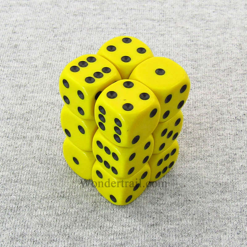 KOP11003 Yellow Opaque Dice with Black Pips D6 16mm (5/8in) Pack of 12 Main Image
