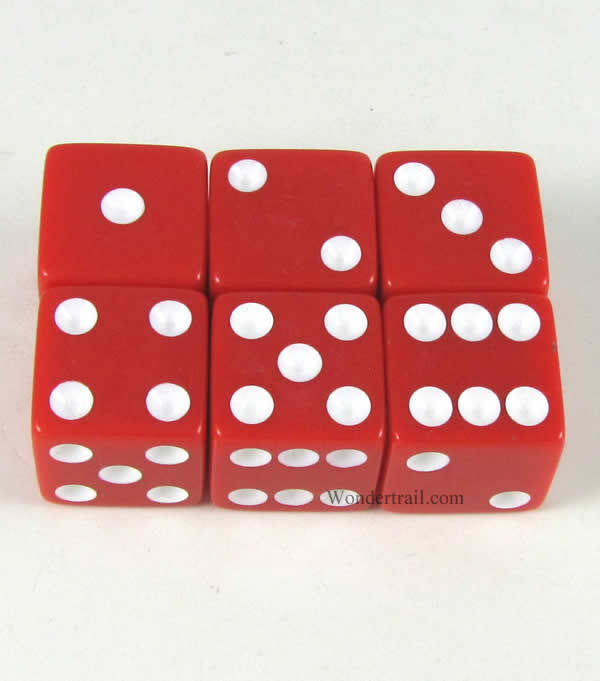 KOP11043 Red Opaque Dice with White Pips D6 16mm (5/8in) Pack of 6 Main Image