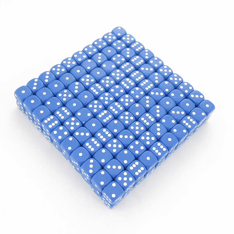 KOP11471 Blue Opaque Dice White Pips D6 16mm (5/8in) Bulk Pack of 200 Main Image
