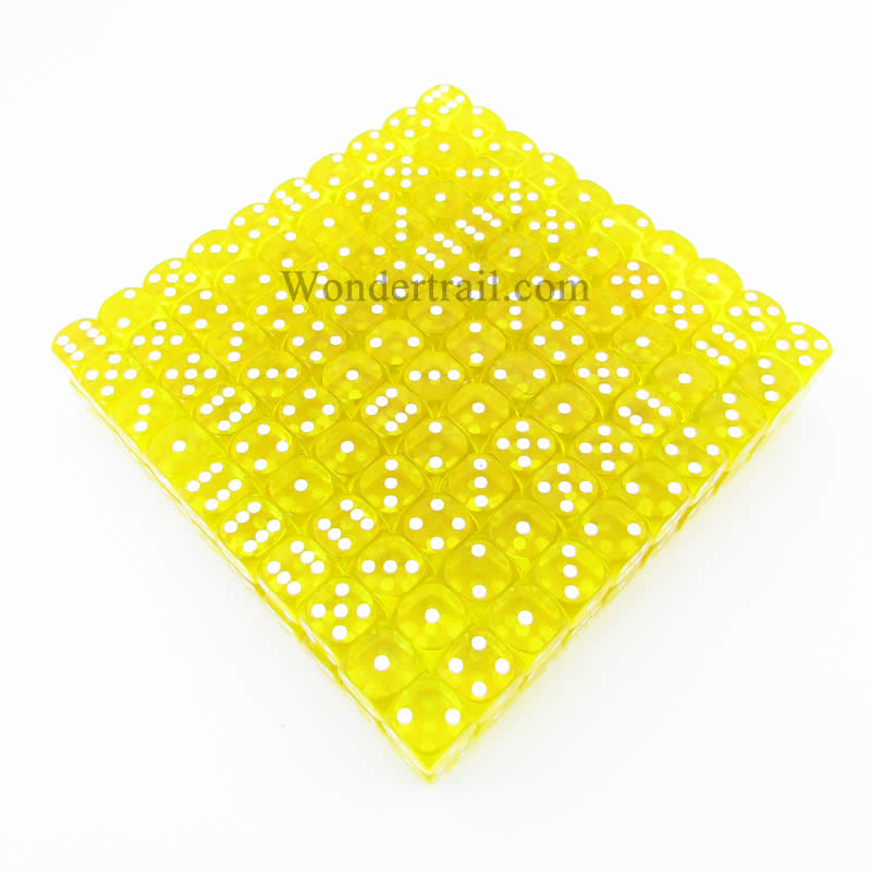 KOP11616 Yellow Transparent Dice White Pips D6 16mm Bulk Pack of 200 Main Image
