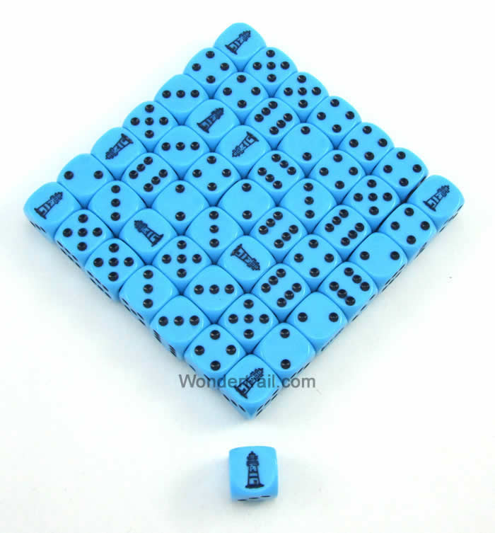 KOP11669 Lighthouse Blue Opaque Dice Dark Blue Pips D6 16mm Bulk Pack of 50 Main Image