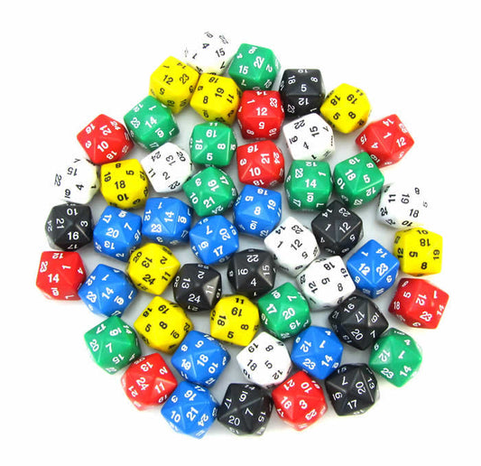 KOP11795 Assorted Colors Opaque Dice Numbers D24 24mm Pack of 50 Main Image