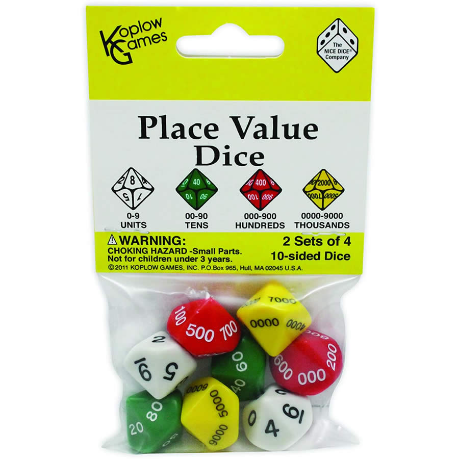 KOP11871 Place Value Dice Colored Numbers D10 26mm (5/8in) Pack of 8 Main Image