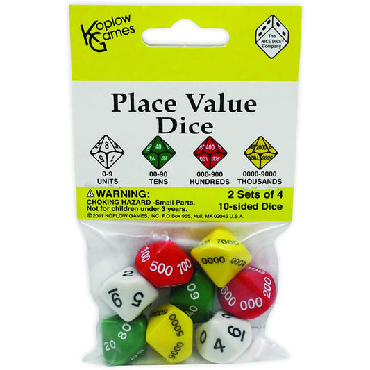 KOP11871 Place Value Dice Colored Numbers D10 26mm (5/8in) Pack of 8 Main Image