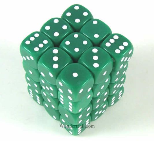KOP11978 Green Opaque Dice with White Pips D6 12mm (1/2in) Pack of 36 Main Image