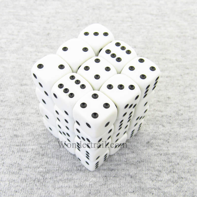 KOP11980 White Opaque Dice with Black Pips D6 12mm (1/2in) Pack of 36 Main Image