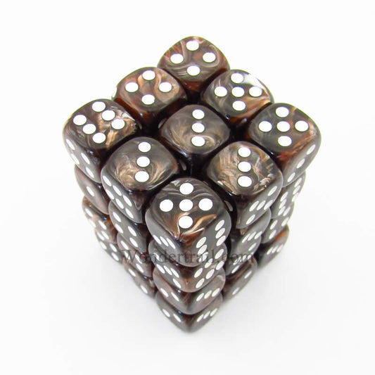 KOP11994 Brown Marbleized Dice White Pips D6 12mm (1/2in) Pack of 36 Main Image