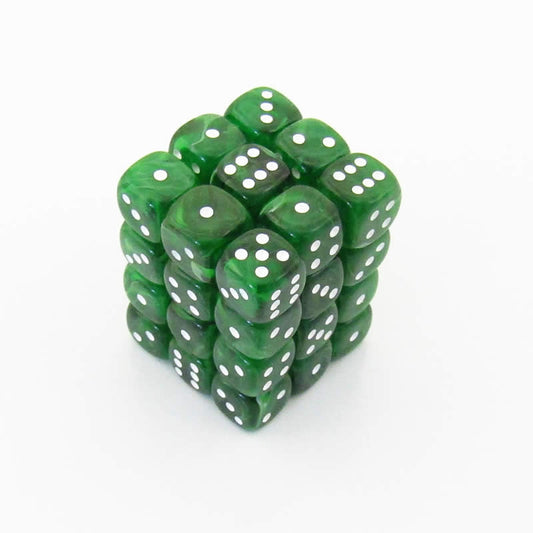 KOP11995 Green Marbleized Dice with White Pips D6 12mm (1/2in) Pack of 36 Main Image