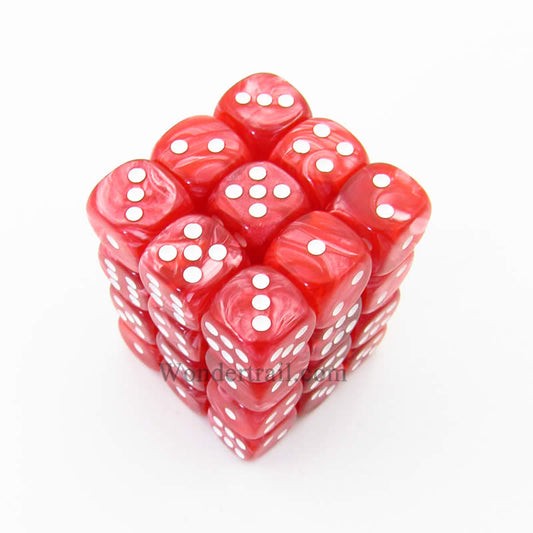 KOP11998 Red Marbleized Dice with White Pips D6 12mm (1/2in) Pack of 36 Main Image