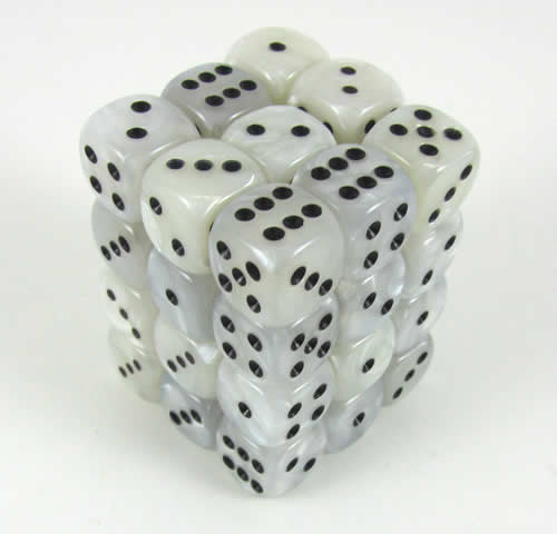 KOP11999 White Marbleized Dice with Black Pips D6 12mm (1/2in) Pack of 36 Main Image