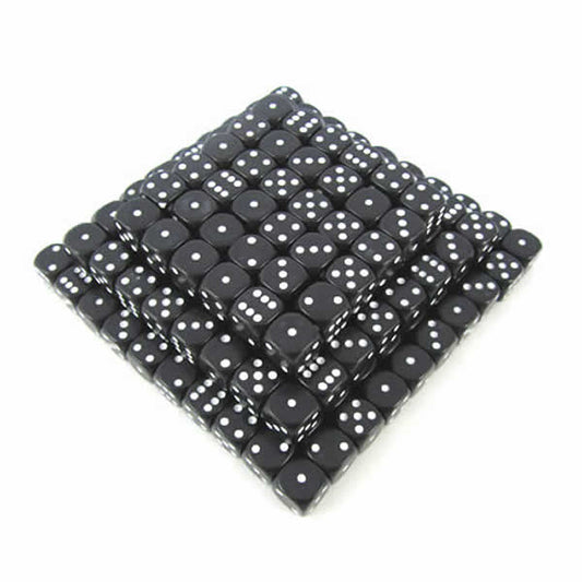 KOP12140 Black Opaque Dice White Pips D6 12mm (1/2in) Bulk Pack of 200 Main Image