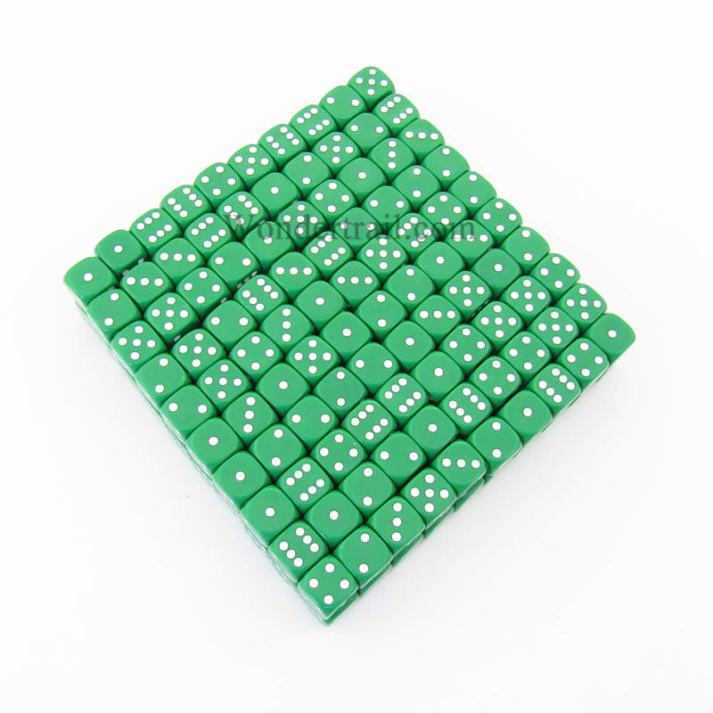 KOP12142 Green Opaque Dice White Pips D6 12mm (1/2in) Bulk Pack of 200 Main Image
