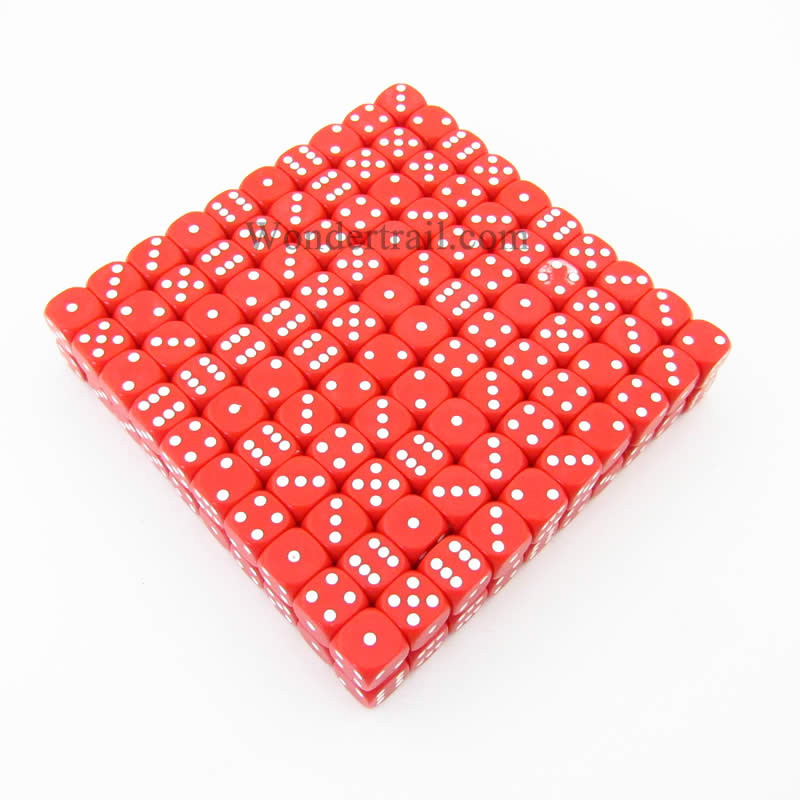KOP12143 Red Opaque Dice White Pips D6 12mm (1/2in) Bulk Pack of 200 Main Image