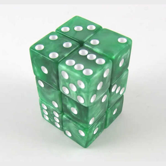 KOP12184 Green Marblized Dice with White Pips D6 16mm (5/8in) Pack of 12 Main Image