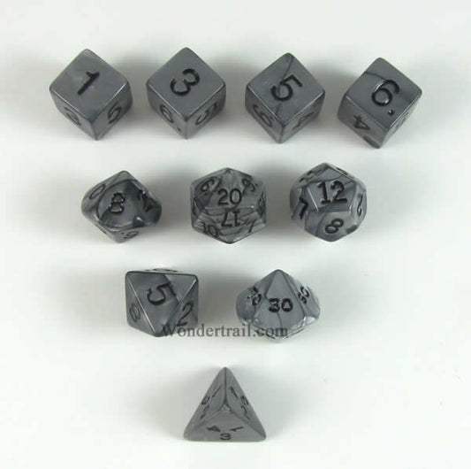 KOP12250 Silver Olympic Dice with Black Numbers 16mm (5/8in) Set of 10 Main Image