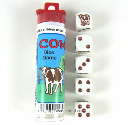KOP12264 Cow Dice Game White Dice with Brown Pips D6 16mm (5/8in) Main Image