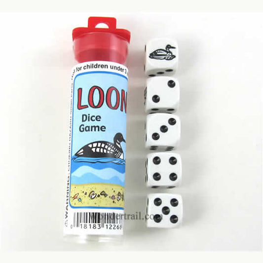 KOP12268 Loon Dice Game White Dice with Brown Pips D6 16mm (5/8in) Main Image