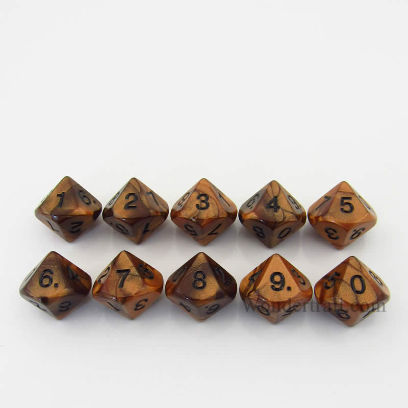 KOP12313 Bronze Olympic Dice Black Numbers D10 16mm (5/8in) Set of 10 Main Image