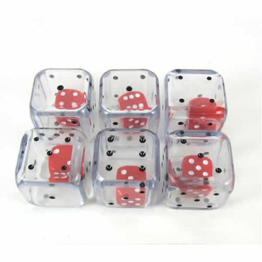 KOP12764 Double Dice Clear D6 25mm (1in) Pack of 6 Koplow Games Main Image