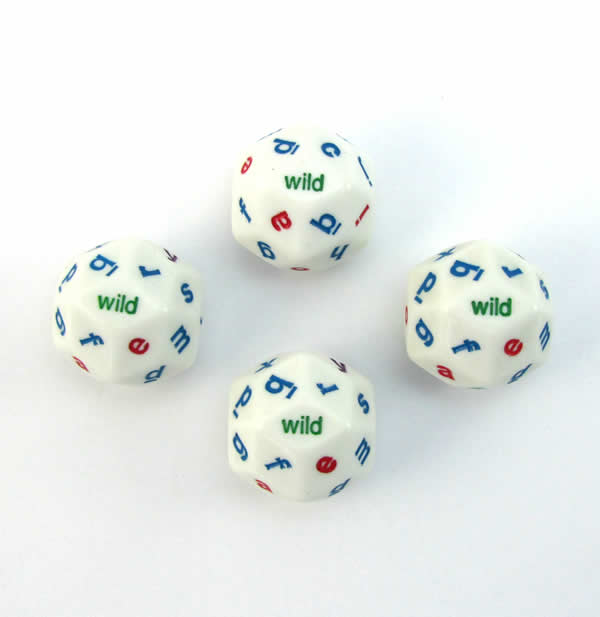 KOP12985 Alphabet Dice White 4 Color Letters D30 31mm (1.25in) Set of 4 Main Image