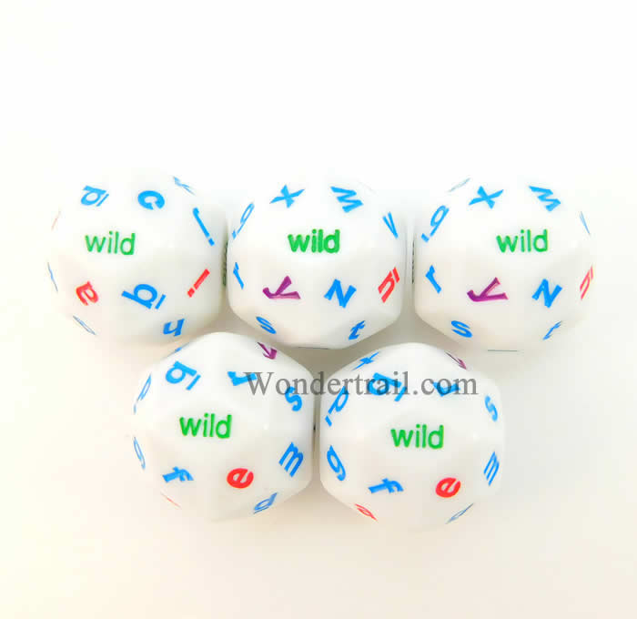 KOP13049 Alphabet Dice 30 Sided White with 4 Color Letters Set of 5 Main Image