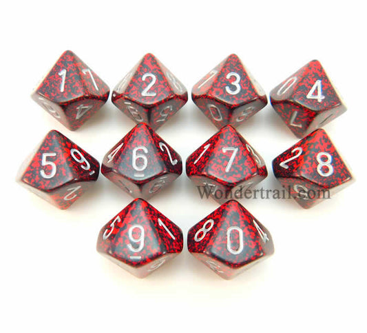 KOP13155 Silver Volcano Elemental Dice Silver Numbers D10 16mm Set of 10 Main Image