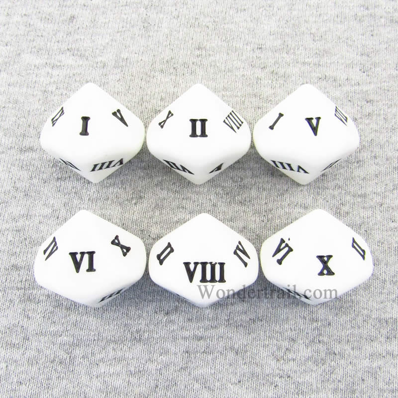 KOP14128 Roman Numeral White Dice Black Numbers D10 20mm Pack of 6 Main Image