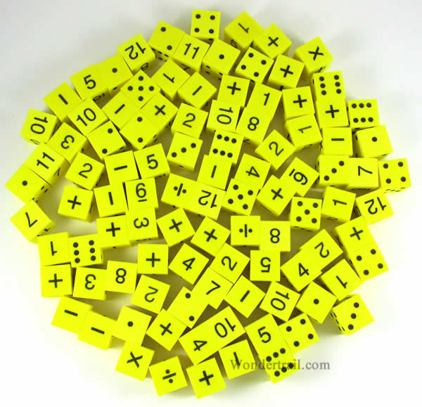 KOP14232 Assorted Math Foam Dice Yellow D6 25mm (1in) Bulk Pack of 100 Main Image
