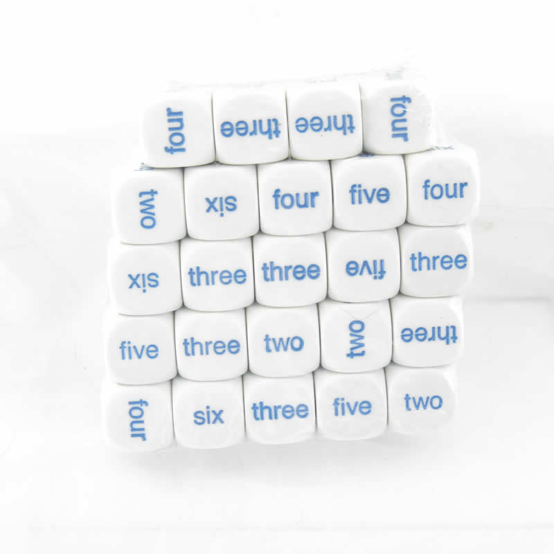 KOP14513 White Dice Blue 1 - 6 Word Numbers D6 20mm (25/32 inch) Pack of 40 Koplow Main Image