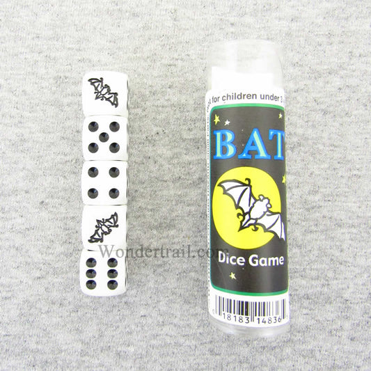 KOP14836 Bat Dice Game White Opaque Dice with Black Pips D6 16mm Main Image