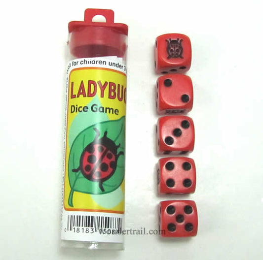 KOP15087 Ladybug Dice Game Red Opaque Dice with Black Pips D6 16mm Main Image