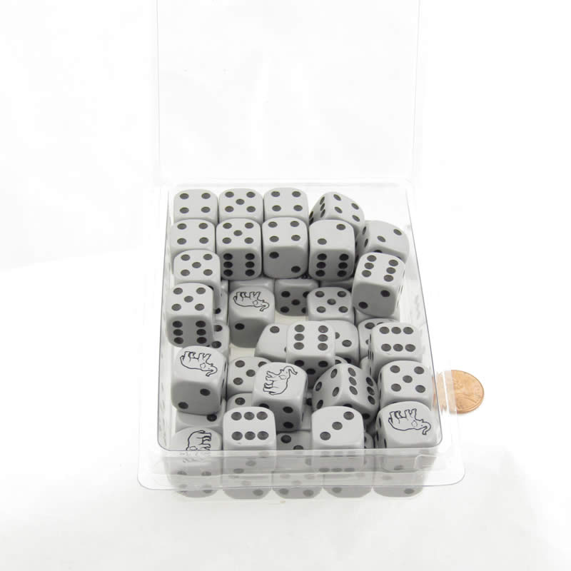 KOP15515 Grey Elephant Dice Grey Opaque Black Pips D6 16mm Bulk Pack of 50 Main Image