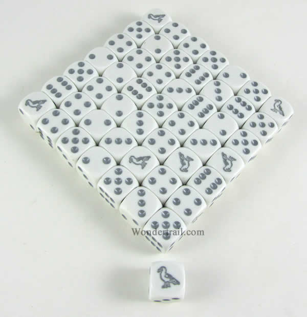 KOP15537 Seagull Dice White Opaque with Grey Pips D6 16mm (5/8in) Bulk Pack of 50 Koplow Games Main Image