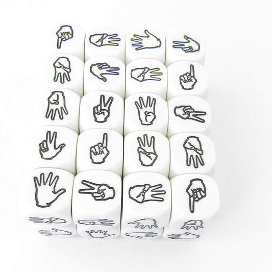 KOP15575 Sign Language Dice White Black Symbols D6 20mm Bulk Pack of 40 Main Image