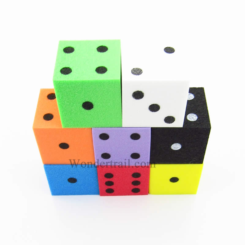 KOP15981 Assorted Foam Dice with Pips D6 25mm (1in) Pack of 8 Koplow Main Image