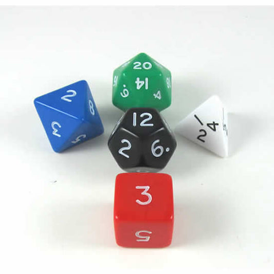 KOP16126 Platonic Jumbo Dice Assorted Colors Numbers 24mm Set of 5 Main Image