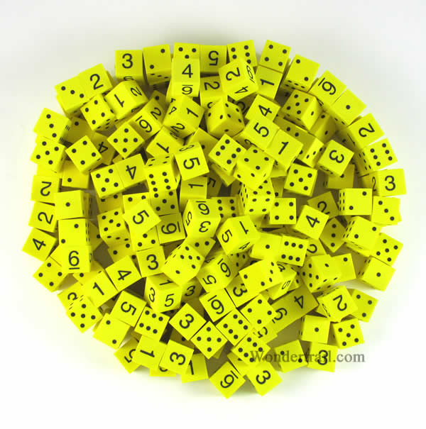 KOP17268 Yellow Math Foam Dice Spots Numbers D6 16mm Pack of 200 Main Image