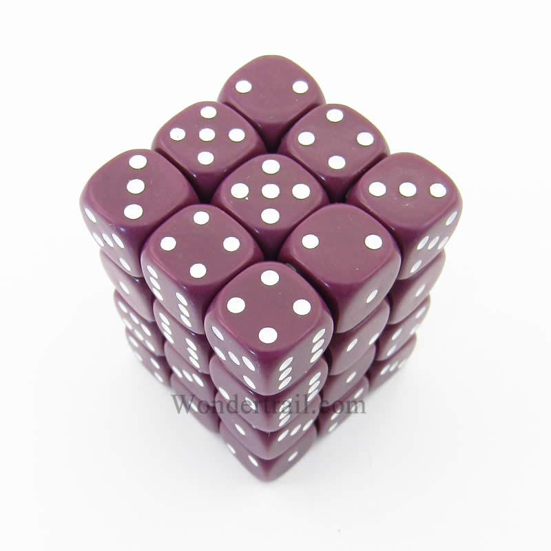KOP17411 Purple Opaque Dice with White Pips D6 12mm (1/2in) Pack of 36 Koplow Games Main Image