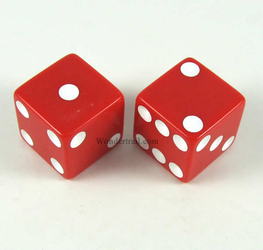 KOP17816 Red Opaque Dice with White Pips D6 25mm (1in) Pack of 2 Main Image