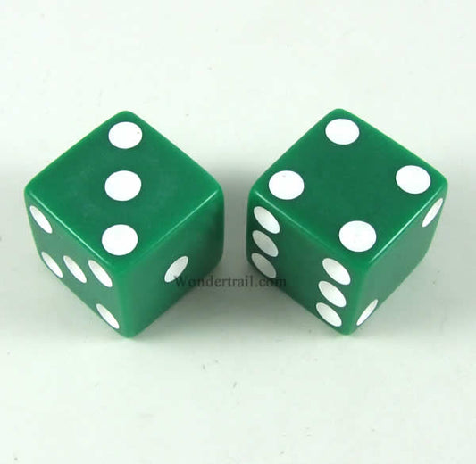 KOP17817 Green Opaque Dice with White Pips D6 25mm (1in) Pack of 2 Main Image